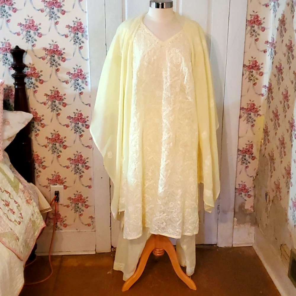Indian Salwar Kameez Yellow Floral Beaded Embroidery Suit